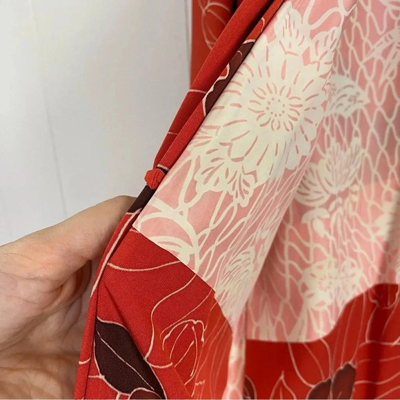 VTG Kimono Haori Traditional Japanese Jacket Silk Floral Pattern Red Coral OS - Picture 11 of 15